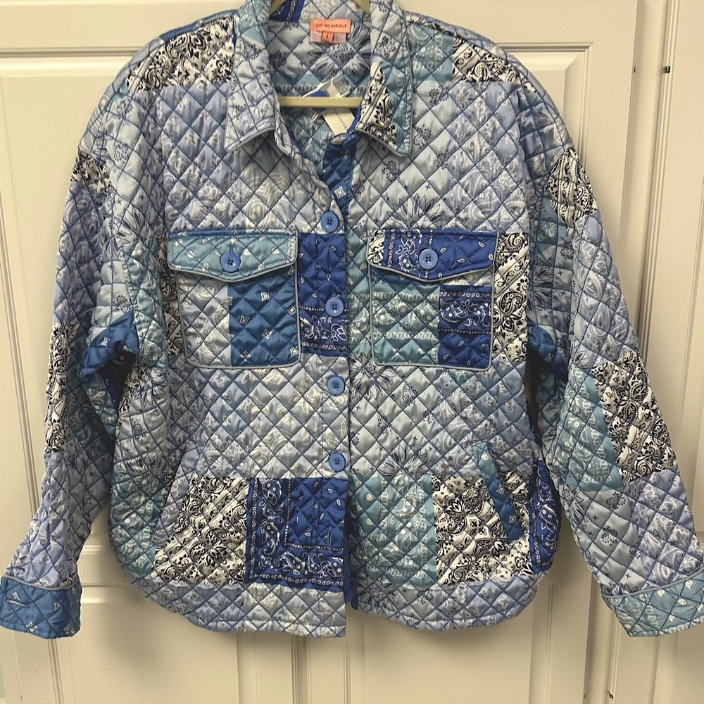 NWT Anthropologie Not So Serious Priya Quilted Blue Shirt Jacket Size- Large - Picture 2 of 10